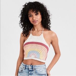 American Eagle crochet rainbow top